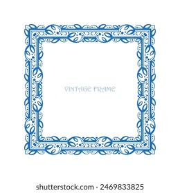 Vintage square frame with romantic floral ornament. Filigree geometric design elements and ornamental page decoration
