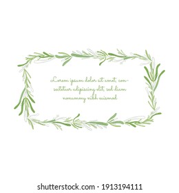 Vintage Square Frame with Rounded Corners made with Hand Drawn Rosemary Leaves. Outlined with Brushes and Colored leaves Placed Separately. Vector Illustration for Culinary Products, Posters, Designs.