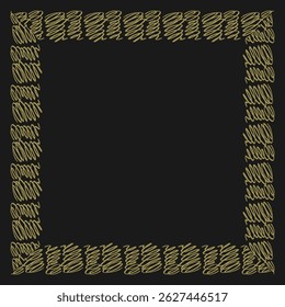 Marco cuadrado de Antiguas con adorno de oro garabateado sobre fondo negro. Ilustración vectorial