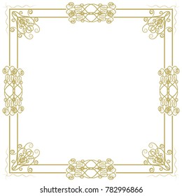 Vintage Square Golden Frame on the White Background. Template. Vector illustration