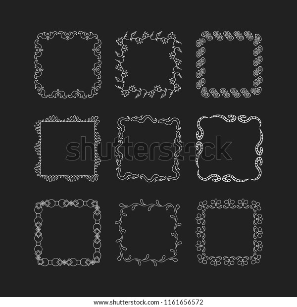 Vintage square hand drawn frames set, vector\
isolated design\
elements.