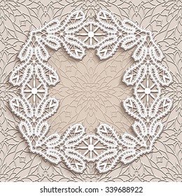 Vintage square lace frame, vector lace decorative vignette in retro style, embroidery, crochet lace ornament, greeting card or invitation template, eps10