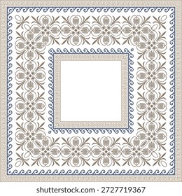 Placa cuadrada de Antiguas con patrón árabe. Patrón de Grecia y la antigua Roma. Frontera europea. Típico egipcio, asirio, griego. Plantilla para el corte por láser, textil, bordado, placa, porcelana