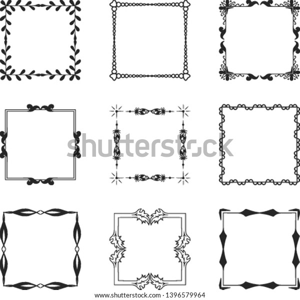 Vintage square\
wedding frames and flourish borders set. Vector isolated\
calligraphic filigree design\
elements.