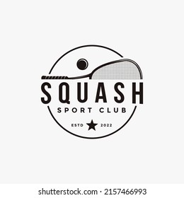 Vintage Squash club, squash tournament, squash logo, squash racket and ball icon vector on white background