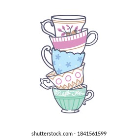 vintage stack  tea cup vector illustration