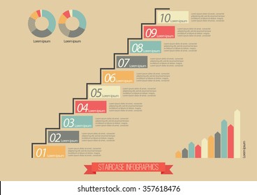 Vintage Staircase Infographic. Ten steps to success