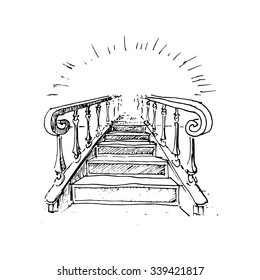 Vintage stairs perspective. Vector illustration isolated on white background