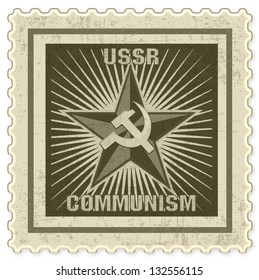 vintage stamp with communism poster of ussr vector