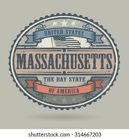 Vintage stamp or label with the text United States of America, Massachusetts, vector illustration