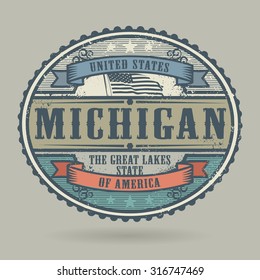 Vintage stamp or label with the text United States of America, Michigan, vector illustration