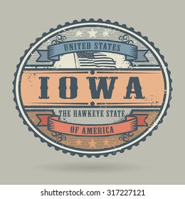 Vintage stamp or label with the text United States of America, Iowa, vector illustration