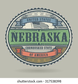 Vintage stamp or label with the text United States of America, Nebraska, vector illustration