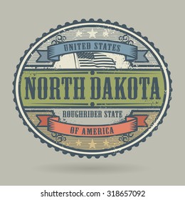 Vintage stamp or label with the text United States of America, North Dakota, vector illustration