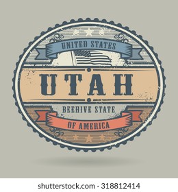 Vintage stamp or label with the text United States of America, Utah, vector illustration