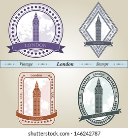 Vintage stamp from London in four colors editable vector file