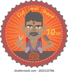 Vintage stamp of male barber