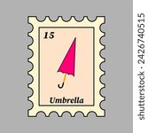 vintage stamp post with pink umbrella