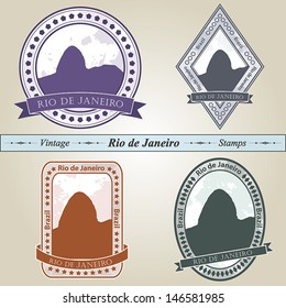 Vintage stamp from Rio de Janeiro in four colors editable vector file