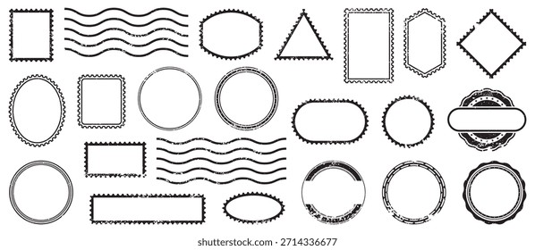 Marcos de estilo de sello de Antiguas con bordes angustiados ásperos. Diversas Formas geométricas crean una estética postal clásica