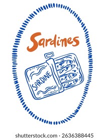 Vintage stamp summer Italy la dolce vita. Amalfi or Sicily of vector postage stamps or sticker print. Retro frame or border element design with sardines perfect for interior or menu design. 