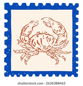 Vintage stamp summer Italy la dolce vita. Amalfi or Sicily of vector postage stamps or sticker print. Retro frame or border element design with crawfish perfect for interior or menu design. 