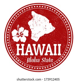 Vintage Stamp With Text  Aloha State Written Inside And Map Of Hawaii, Vector Illustration