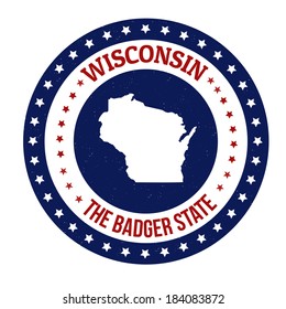 Vintage stamp with text The Badger State written inside and map of Wisconsin, vector illustration
