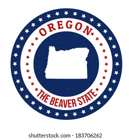 Vintage stamp with text The Beaver State written inside and map of Oregon, vector illustration