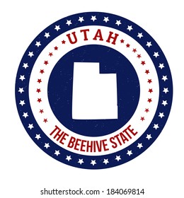 Vintage stamp with text The Beehive State written inside and map of Utah , vector illustration