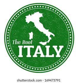 Vintage stamp with text The Boot written inside and map of Italy, vector illustration