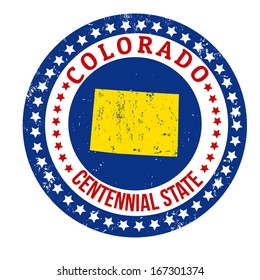 Vintage Stamp With Text Centennial State Written Inside And Map Of Colorado, Vector Illustration