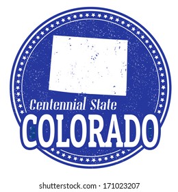 Vintage stamp with text Centennial State written inside and map of Colorado, vector illustration