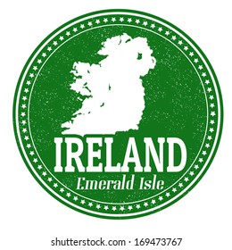 Vintage stamp with text Emerald Isle written inside and map of Ireland, vector illustration