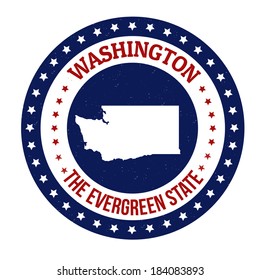 Vintage stamp with text The Evergreen State written inside and map of Washington, vector illustration