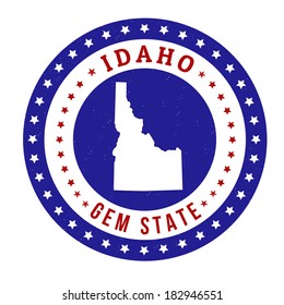 Vintage stamp with text Gem State written inside and map of Idaho, vector illustration