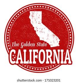Vintage stamp with text The Golden State written inside and map of California, vector illustration