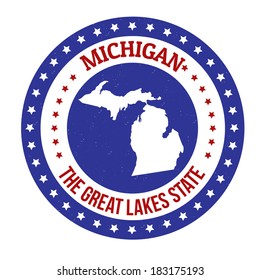 Vintage Stamp With Text The Great Lakes State Written Inside And Map Of Michigan, Vector Illustration