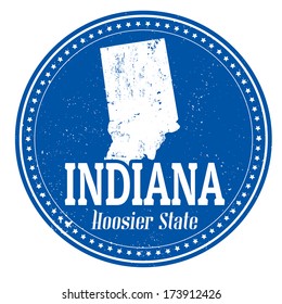 Vintage stamp with text Hoosier State written inside and map of  Indiana, vector illustration