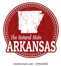 Vintage stamp with text The Natural State written inside and map of Arkansas, vector illustration