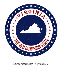 Vintage stamp with text The Old Dominion State written inside and map of Virginia, vector illustration