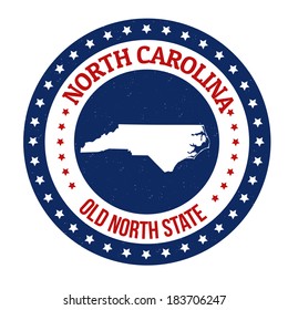 Vintage stamp with text Old North State written inside and map of North Carolina, vector illustration