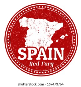 Vintage stamp with text Red Fury written inside and map of Spain, vector illustration
