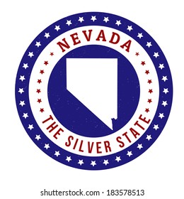 Vintage stamp with text The Silver State written inside and map of Nevada, vector illustration