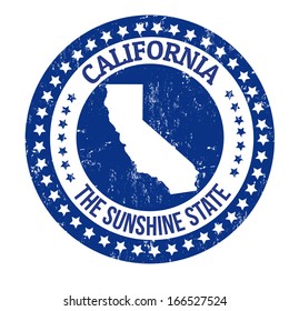 Vintage stamp with text The Sunshine State written inside and map of California, vector illustration