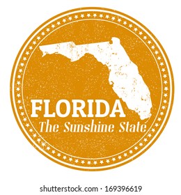 Vintage Stamp With Text The Sunshine State Written Inside And Map Of Florida , Vector Illustration