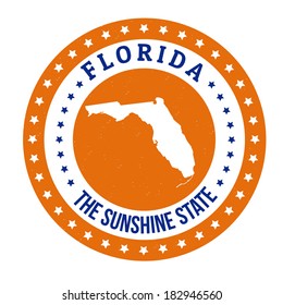 Vintage stamp with text The Sunshine State written inside and map of Florida , vector illustration