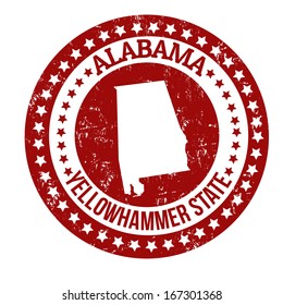 Vintage stamp with text Yellowhammer State written inside and map of Alabama, vector illustration