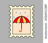 vintage stamp with umbrella in rainy day design