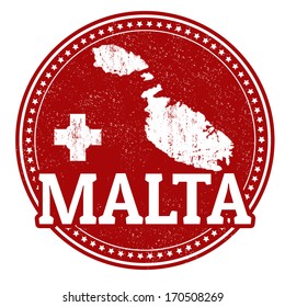 Vintage stamp with world Malta written inside and map of Malta, vector illustration